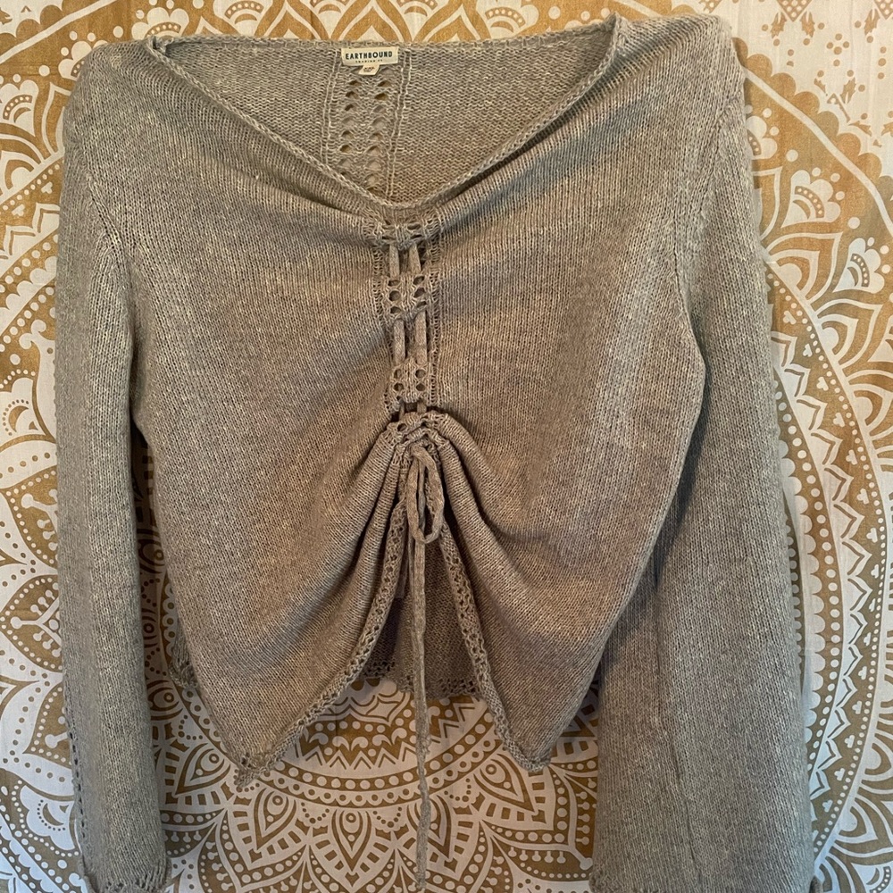 Earthbound Gray Ruched Sweater Top
